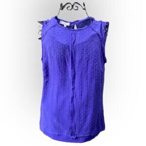 HOBBS Silk Blouse Women’s Size 6 Bright Blue Dotted Swiss with Attached Camisole